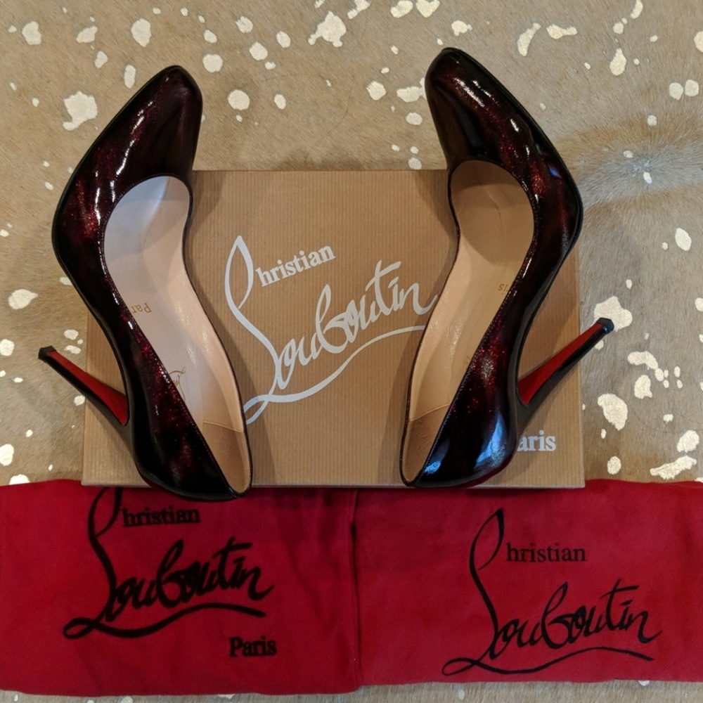 Christian louboutin burgundy glitter patent pumps